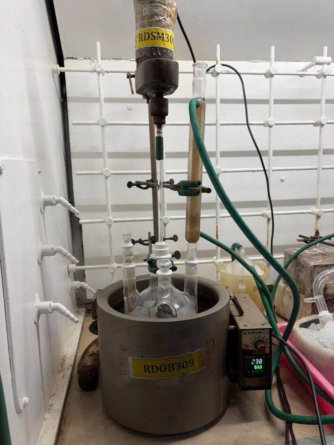 Jacketed glass reactor with overhead stirrer